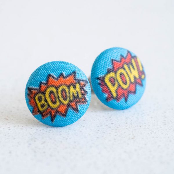 Boom Pow Fabric Button Earrings