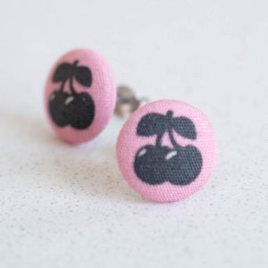 Cherry Fabric Button Earrings