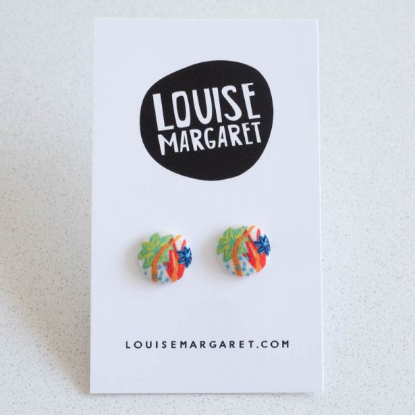 Modern Garden White Fabric Button Earrings by Louise Margaret