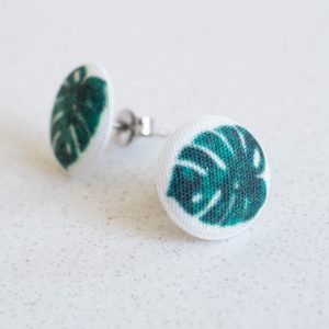 Monstera Fabric Button Earrings by Louise Margaret