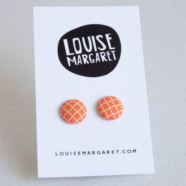 Orange Net Fabric Button Earrings