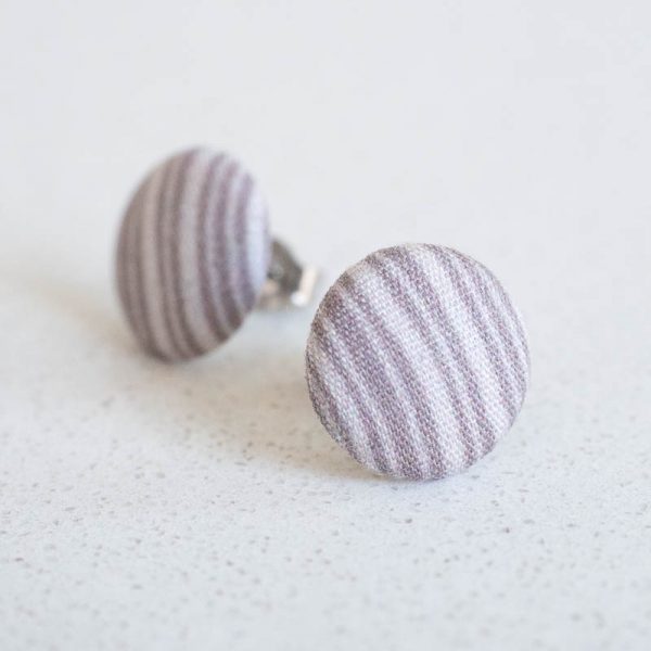 Neutral Stripes Fabric Button Earrings