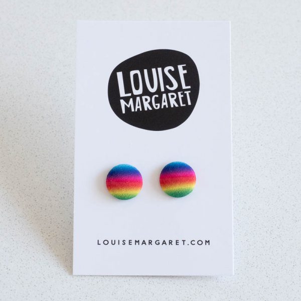 Rainbow Gradient Fabric Button Earrings by Louise Margaret
